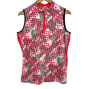Tail White Label Women Polka Dot Golf Polo Sleeveless Top 1/4 Zip Large Orange
